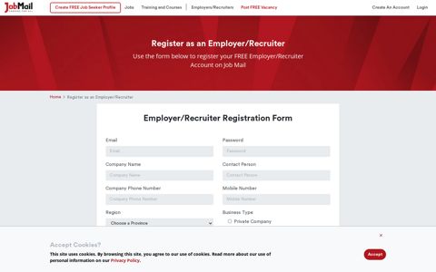 Register as an Employer/Recruiter on Job Mail - It's FREE!