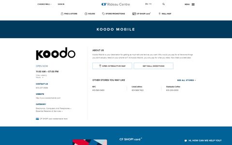 Koodo Mobile | Ottawa | CF Rideau Centre - Cadillac Fairview