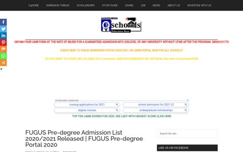 FUGUS Pre-degree Admission List 2020/2021, School Fees ...