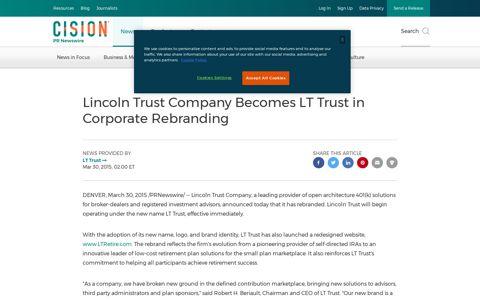 Lincoln Trust Company Becomes LT Trust in Corporate ...