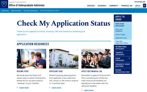 Check My Application Status | Emory University | Atlanta GA