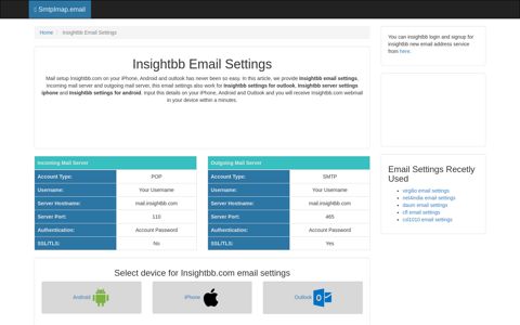 Insightbb Email Settings | insightbb.com SMTP, IMAP & POP ...