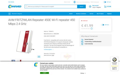 AVM FRITZ!WLAN Repeater 450E Wi-Fi repeater 450 Mbps ...