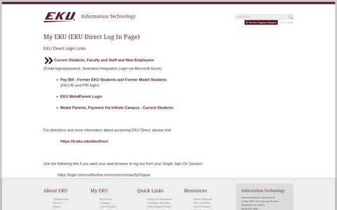 My EKU (EKU Direct Log In Page) | Information Technology