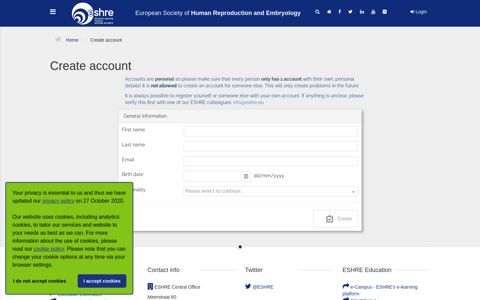 Create account - eshre
