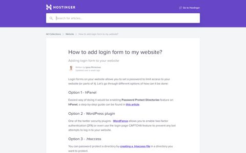 How to add login form to my website? - Hostinger