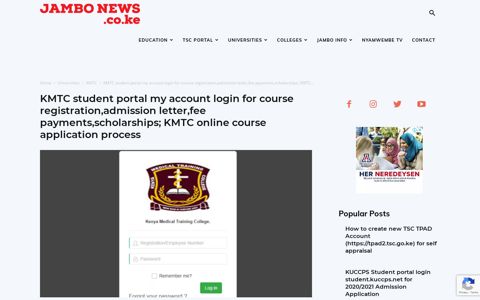 KMTC student portal my account login for course registration ...