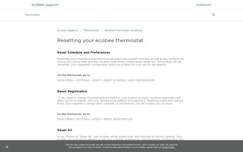 Resetting your ecobee thermostat – ecobee Support