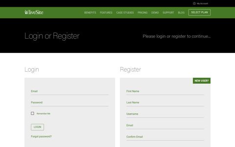 Login or Register - liveSite Enterprise Website Platform