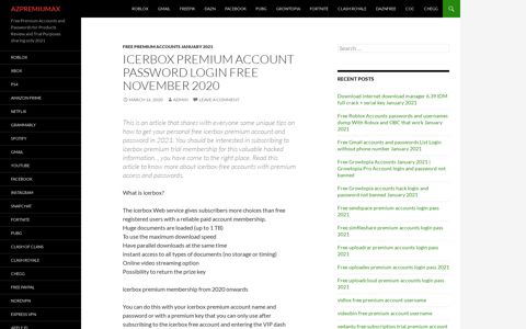 icerbox Premium account password login Free November 2020