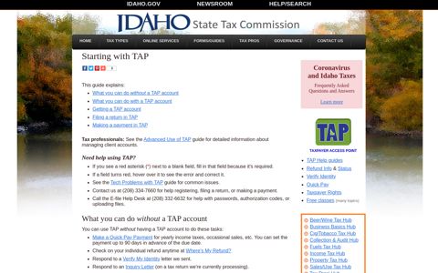 Starting with TAP - Idaho State Tax Commission