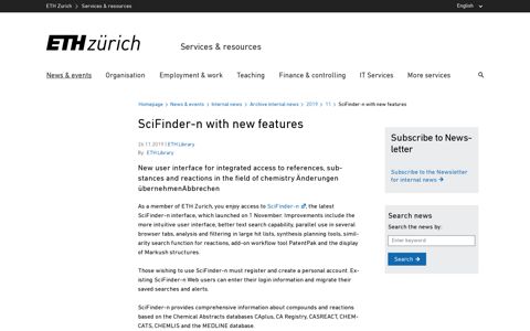 SciFinder-n with new features – Services & resources | ETH ...