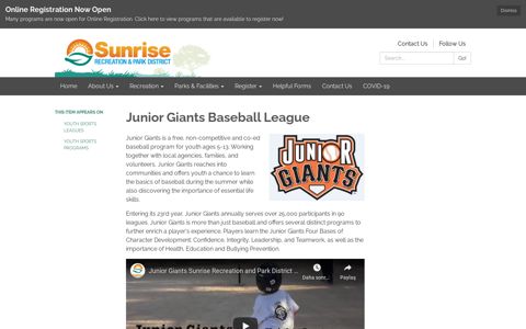 Junior Giants Baseball League - Sunrise Recreation and Park ...