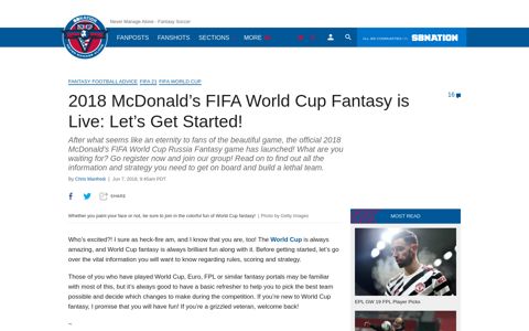 2018 McDonald's FIFA World Cup Fantasy is Live: Let's Get ...