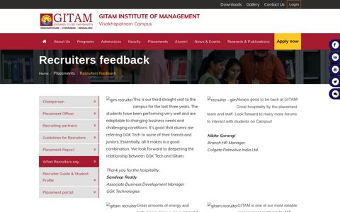 Recruiters feedback | GITAM Institute of Management