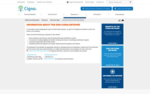 Information about the GWH-Cigna Network