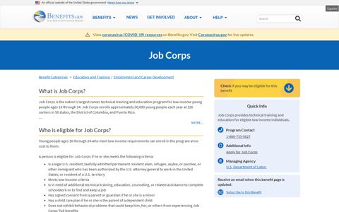 Job Corps | Benefits.gov