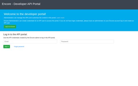 Login in to API Portal | Encore