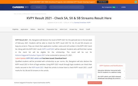 KVPY Result 2020-21 - Check SA, SX & SB Streams Result ...