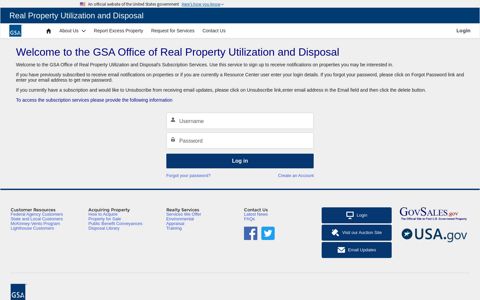 Login - US GSA Real Property Disposal