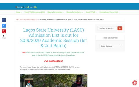 LASU Admission List out for 2019/2020 [1st & 2nd Batch]