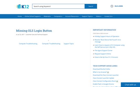 Missing OLS Login Button - K12 Customer Support