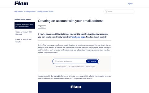 Creating an account with your email address – Help with Flow
