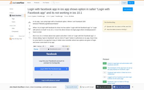Login with facebook app in ios app shows option in safari ...