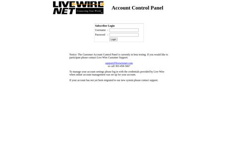 Live Wire Networks - Customer Control Panel