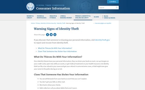 Warning Signs of Identity Theft | FTC Consumer Information