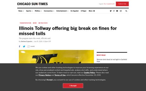 Illinois Tollway reduces fines for missed tolls - Chicago Sun ...