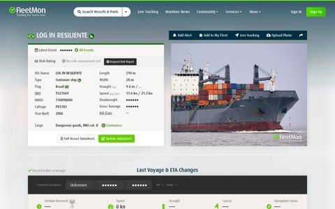 Vessel LOG IN RESILIENTE (Container ship) IMO ... - FleetMon