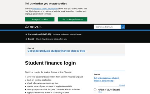 Student finance login - GOV.UK