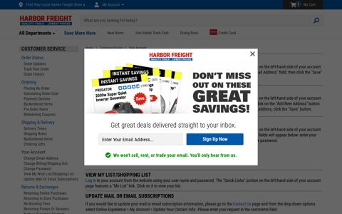 Customer Service at Harbor Freight Tools - Your Account