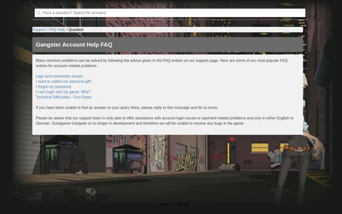 Gangster Account Help FAQ - goodgamestudios Support
