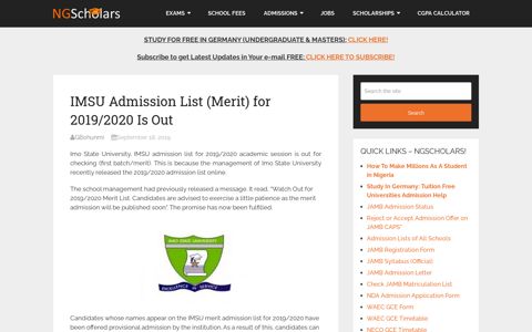 IMSU Admission List (Merit) for 2019/2020 Is Out ⋆ NGScholars