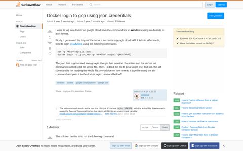Docker login to gcp using json credentials - Stack Overflow