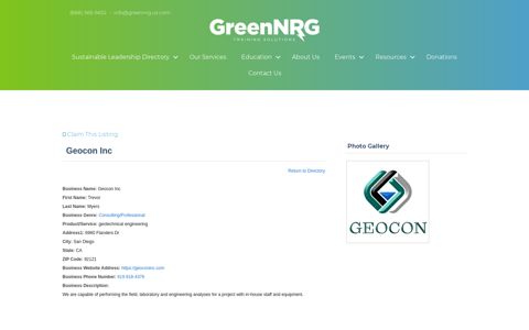 Geocon Inc | Green NRG Institute