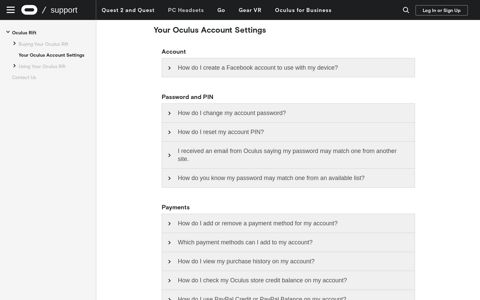 Your Oculus Account Settings - Oculus Support