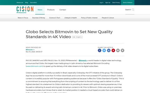 Globo Selects Bitmovin to Set New Quality Standards in 4K ...