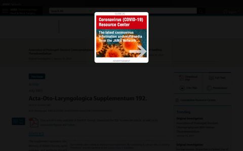 Acta-Oto-Laryngologica Supplementum 192. - JAMA Network