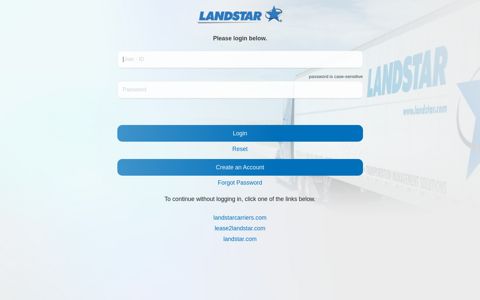 Landstar Portal login page