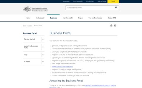 Business Portal | Australian Taxation Office