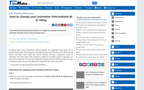 How to change your username Vietcombank iB @ nking