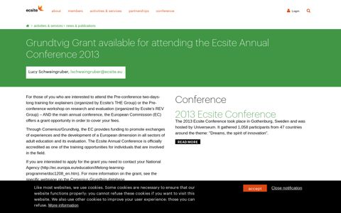 Grundtvig Grant available for attending the Ecsite Annual ...