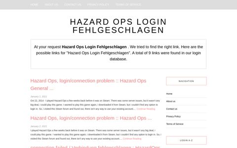 Hazard Ops Login Fehlgeschlagen - Global Login Database