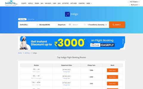 Indigo Flight Booking , Schedule & Offers - EaseMyTrip.com