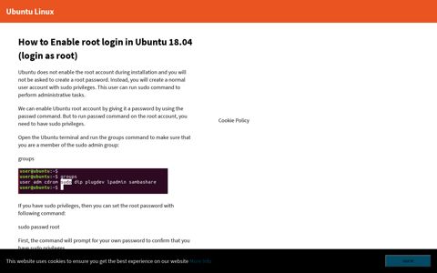 How to Enable root login in Ubuntu 18.04 (login as root)