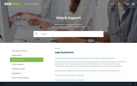 Login & Password | Help & Support - ecoPayz