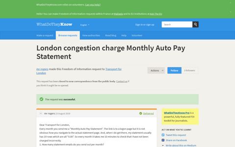 London congestion charge Monthly Auto Pay Statement - a ...
